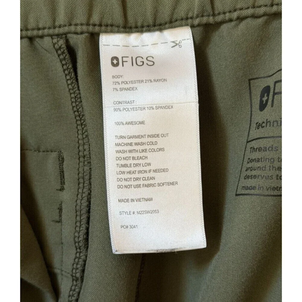 FIGS Green Jogger Scrub Pants with Button and Zipper Elastic Waistband XL